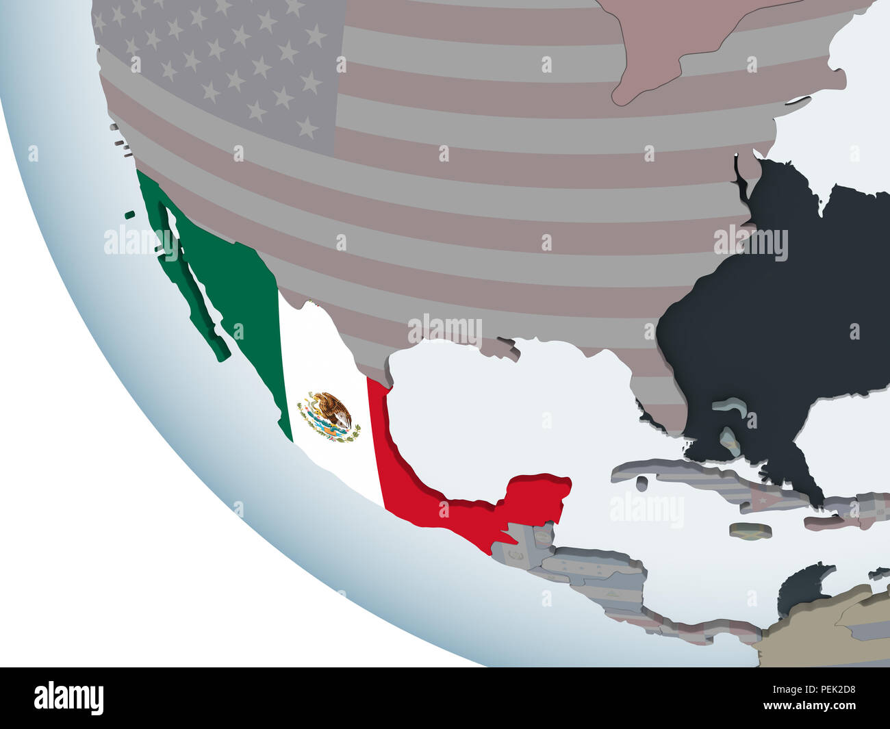 Mexico on political globe with embedded flag. 3D illustration Stock ...