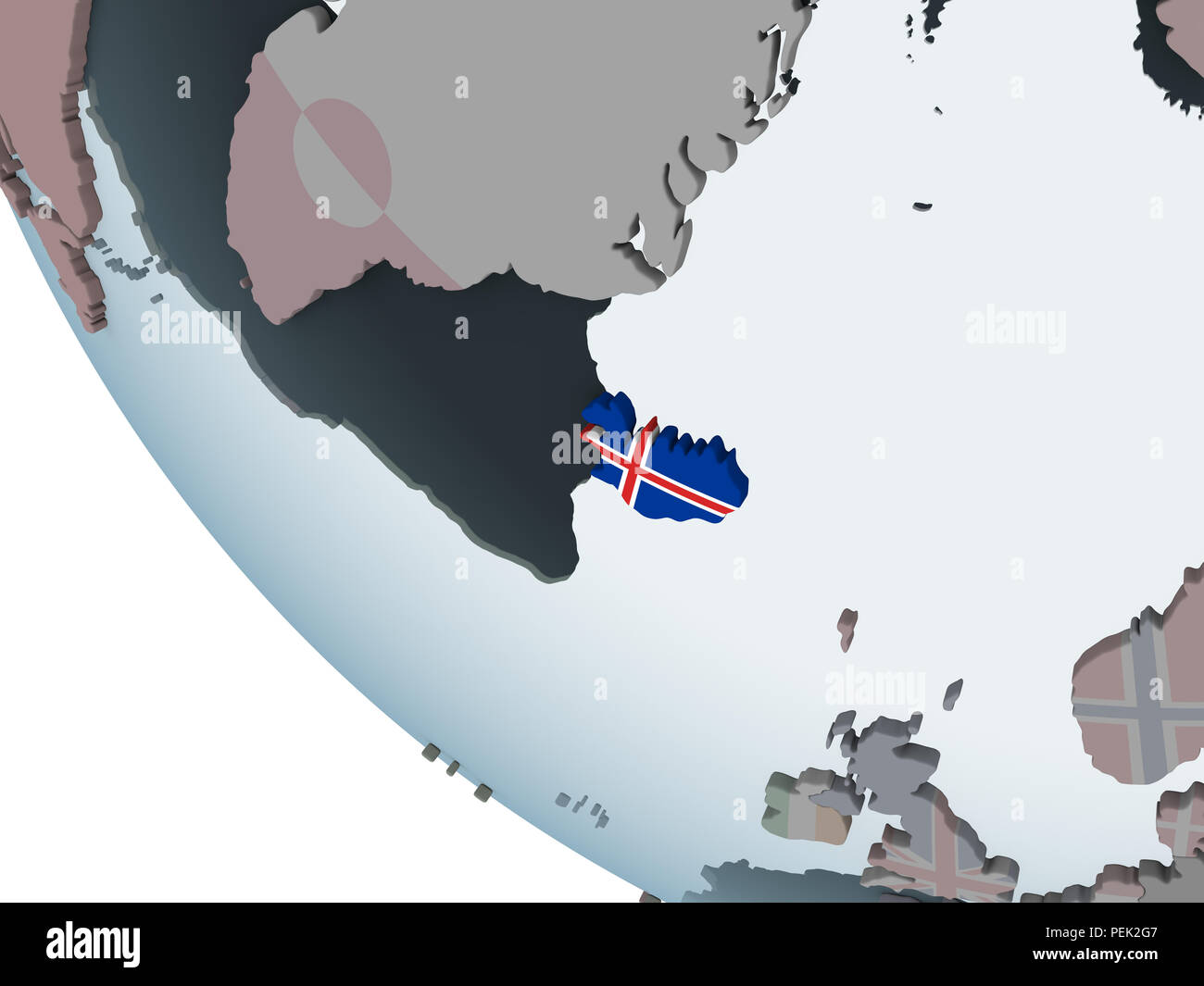 Iceland on political globe with embedded flag. 3D illustration Stock ...