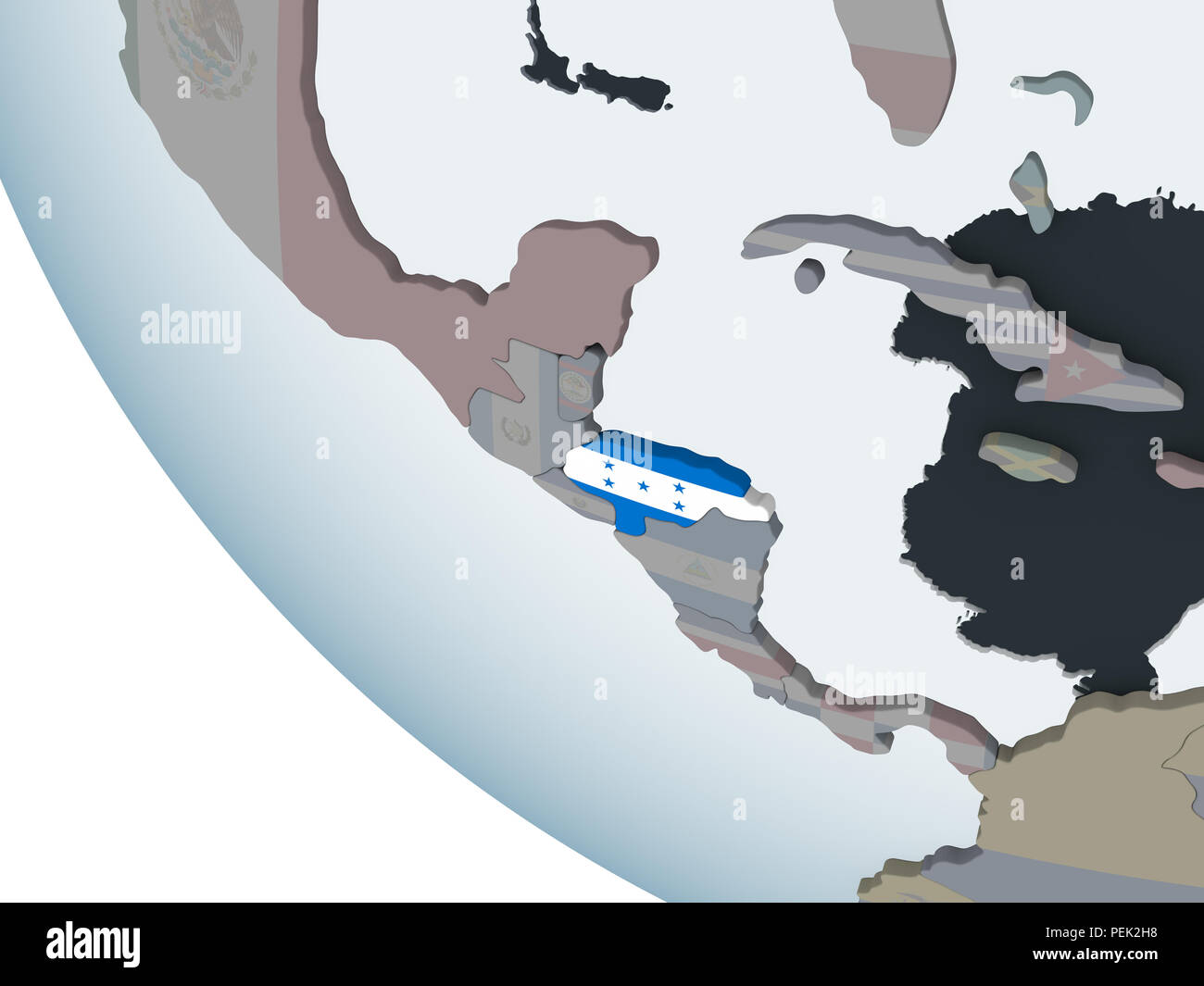 Honduras on political globe with embedded flag. 3D illustration Stock ...