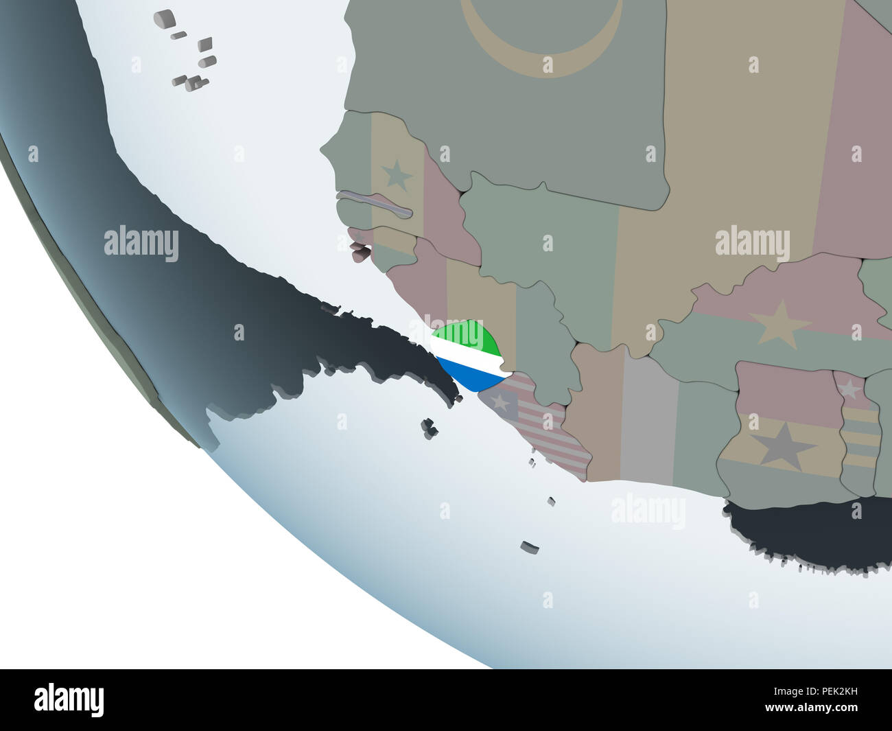 Sierra Leone on political globe with embedded flag. 3D illustration ...