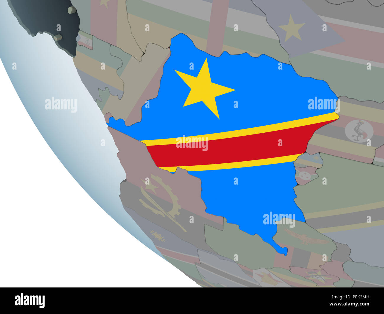 Democratic Republic of Congo on political globe with embedded flag. 3D ...