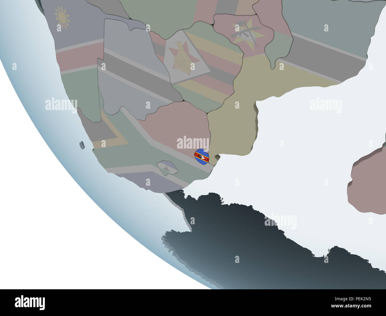 Swaziland on political globe with embedded flag. 3D illustration Stock ...