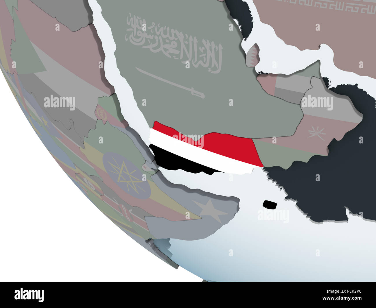 Yemen on political globe with embedded flag. 3D illustration Stock ...