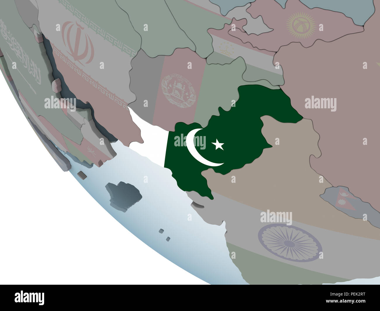 Pakistan on political globe with embedded flag. 3D illustration Stock ...