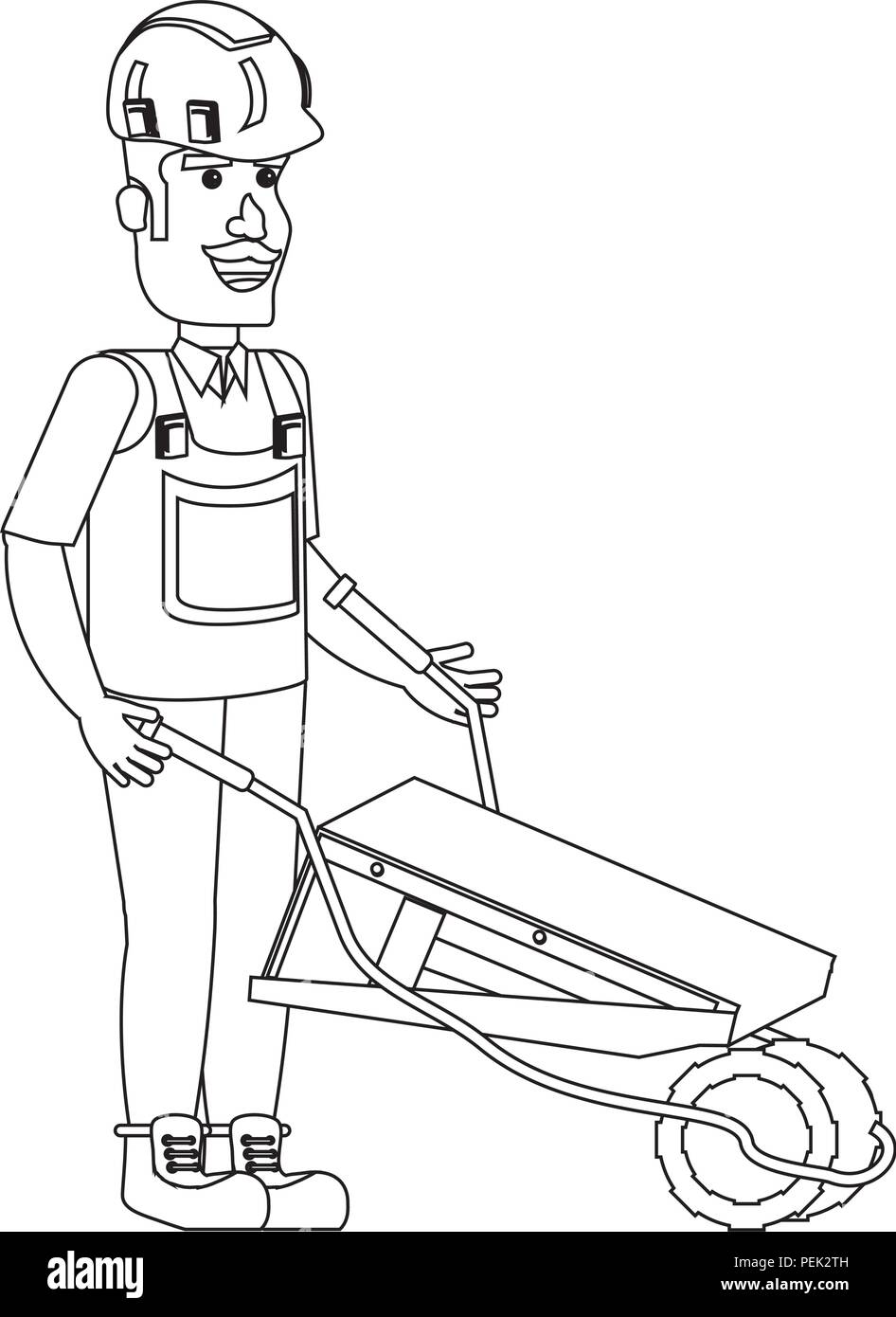 construction man with a wheelbarrow over white background, vector ...