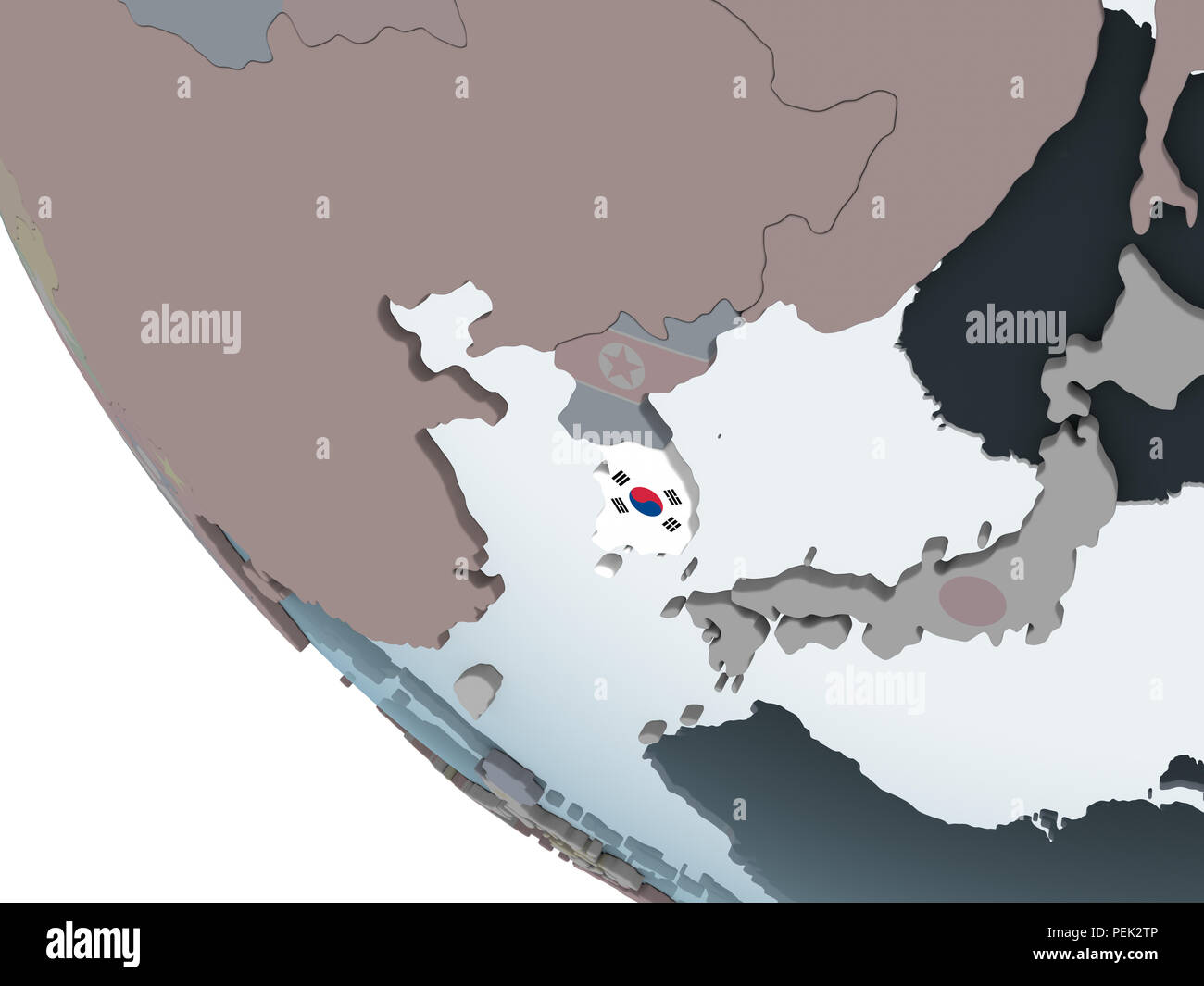 South Korea on political globe with embedded flag. 3D illustration ...
