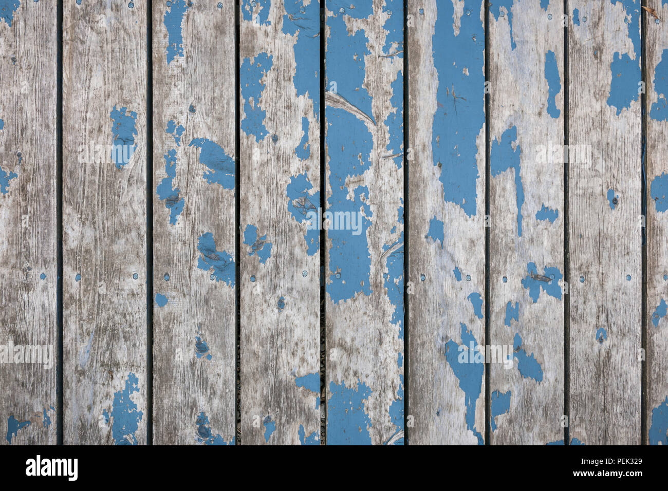 Rustic background of weathered wooden boards with traces of old blue paint Stock Photo