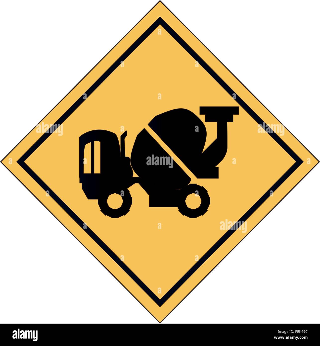 construction sign with concrete mixer truck icon over white background ...