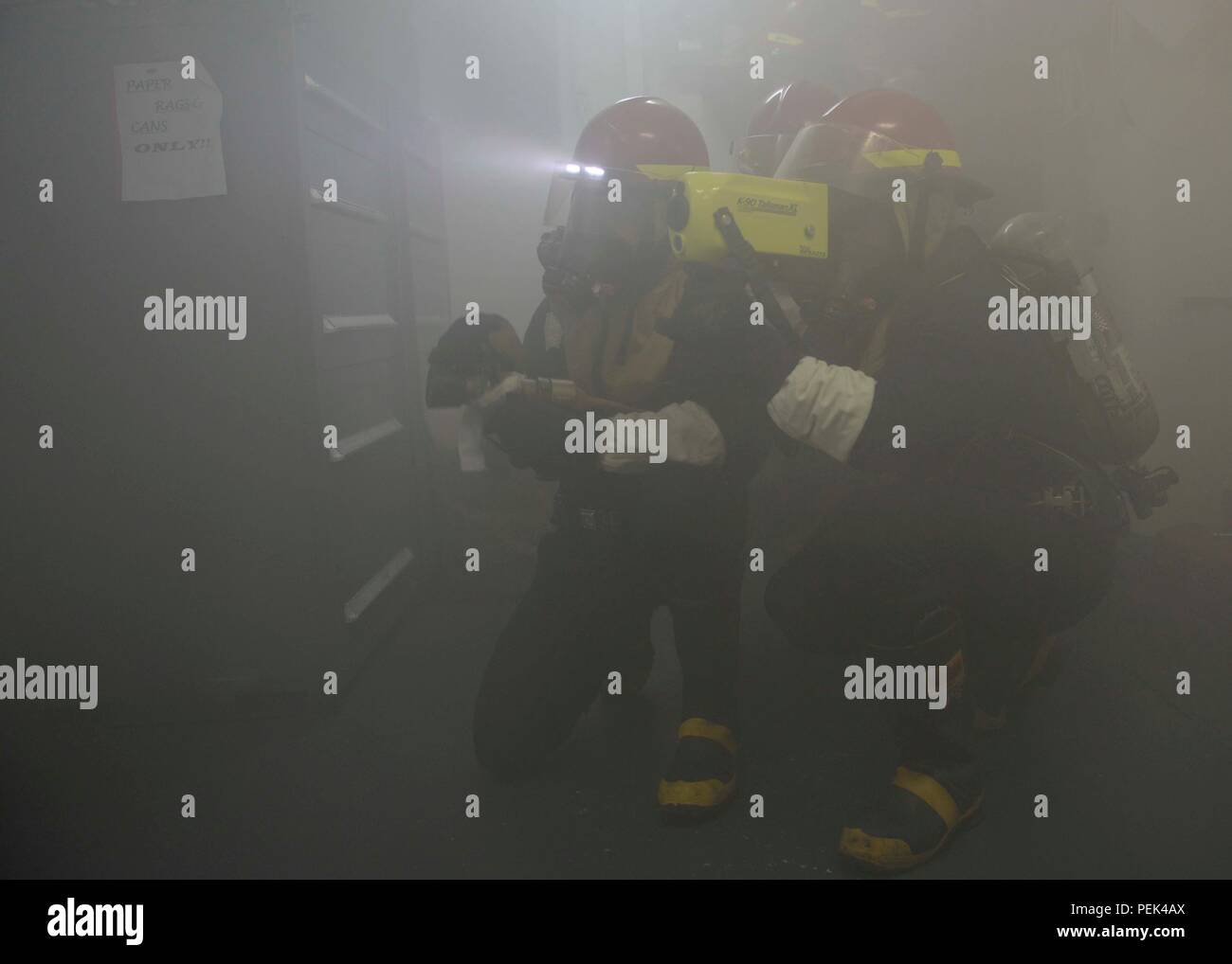 Sailors assigned to the ship’s flying squad conducted a fire-fighting ...