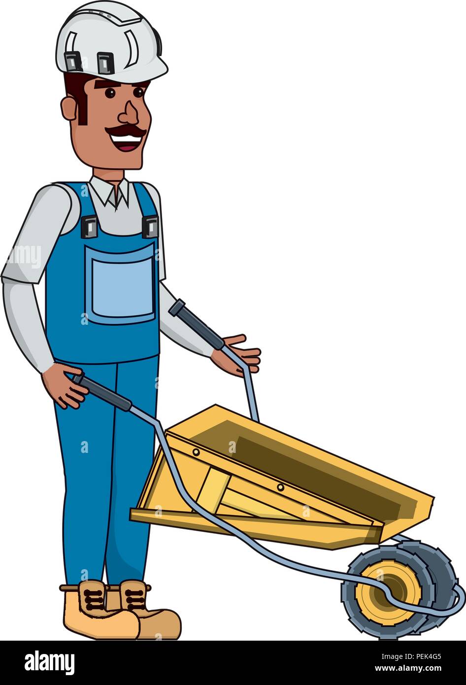 construction man with a wheelbarrow over white background, vector ...