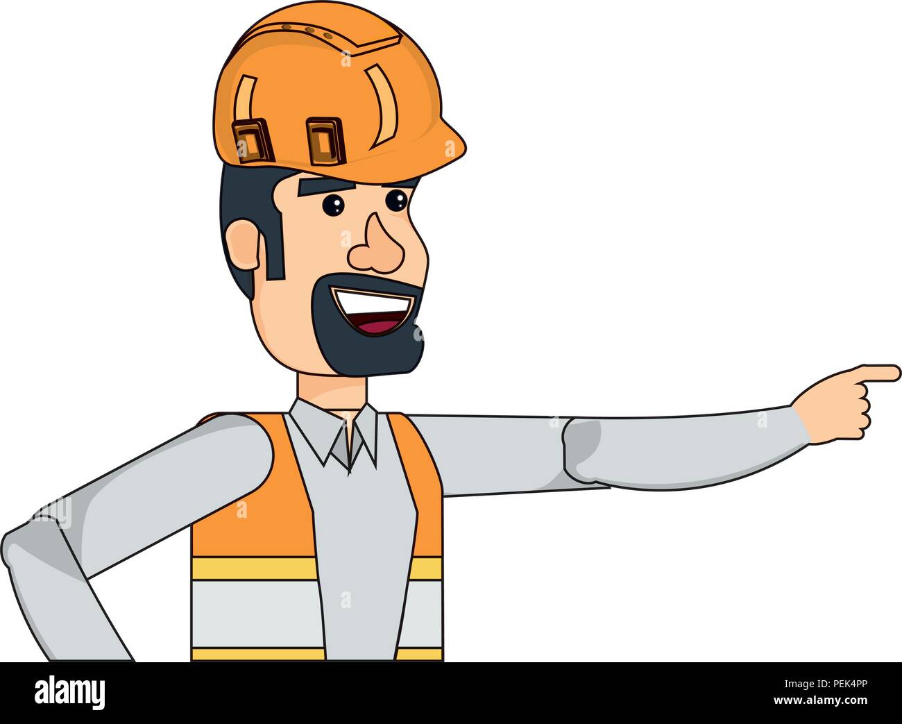 cartoon construction worker with safety vest and helmet over white