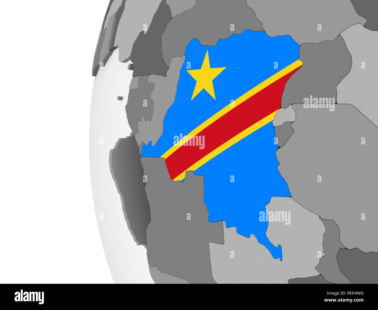 Democratic Republic of Congo on gray political globe with embedded flag ...