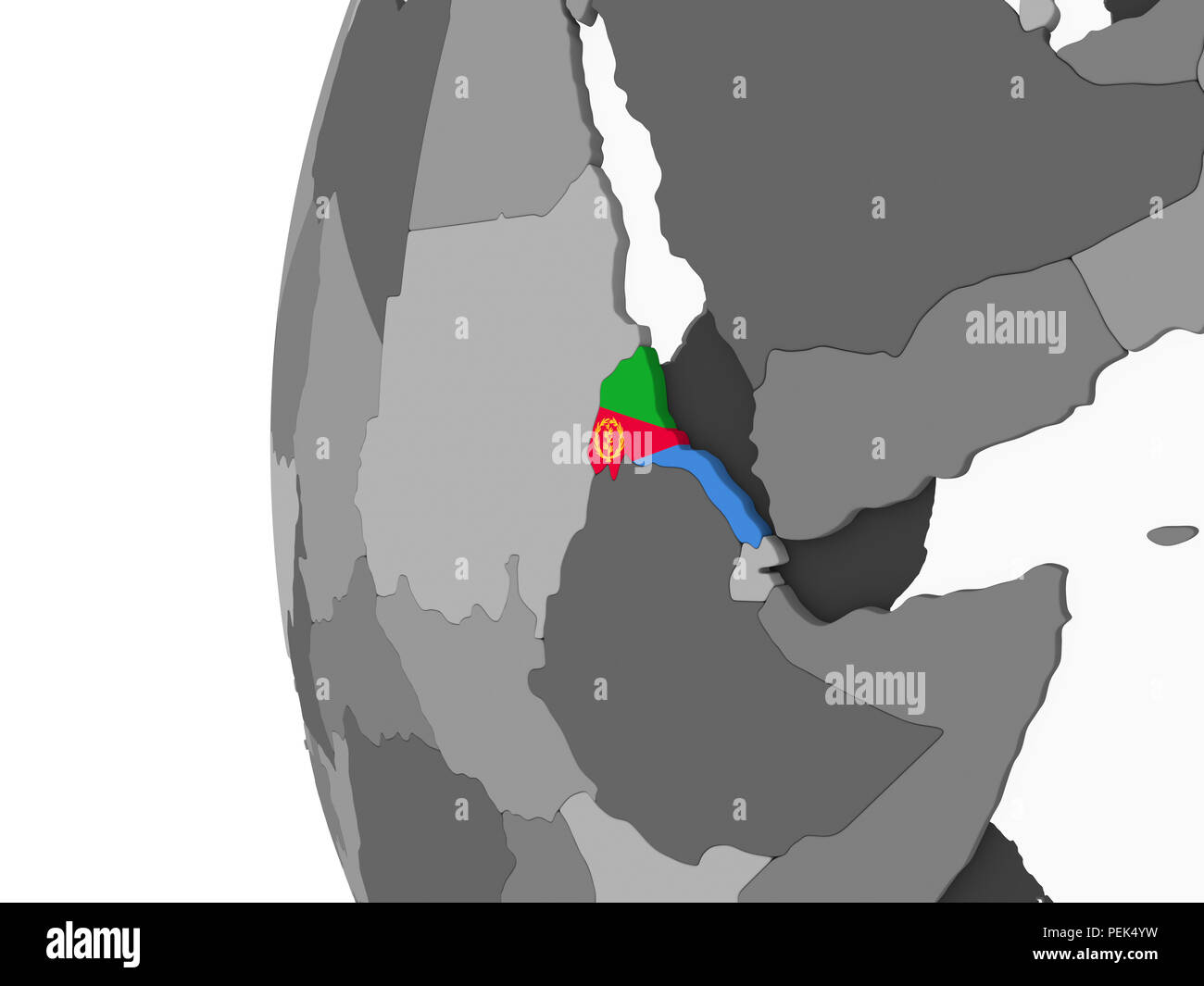 Eritrea on gray political globe with embedded flag. 3D illustration ...