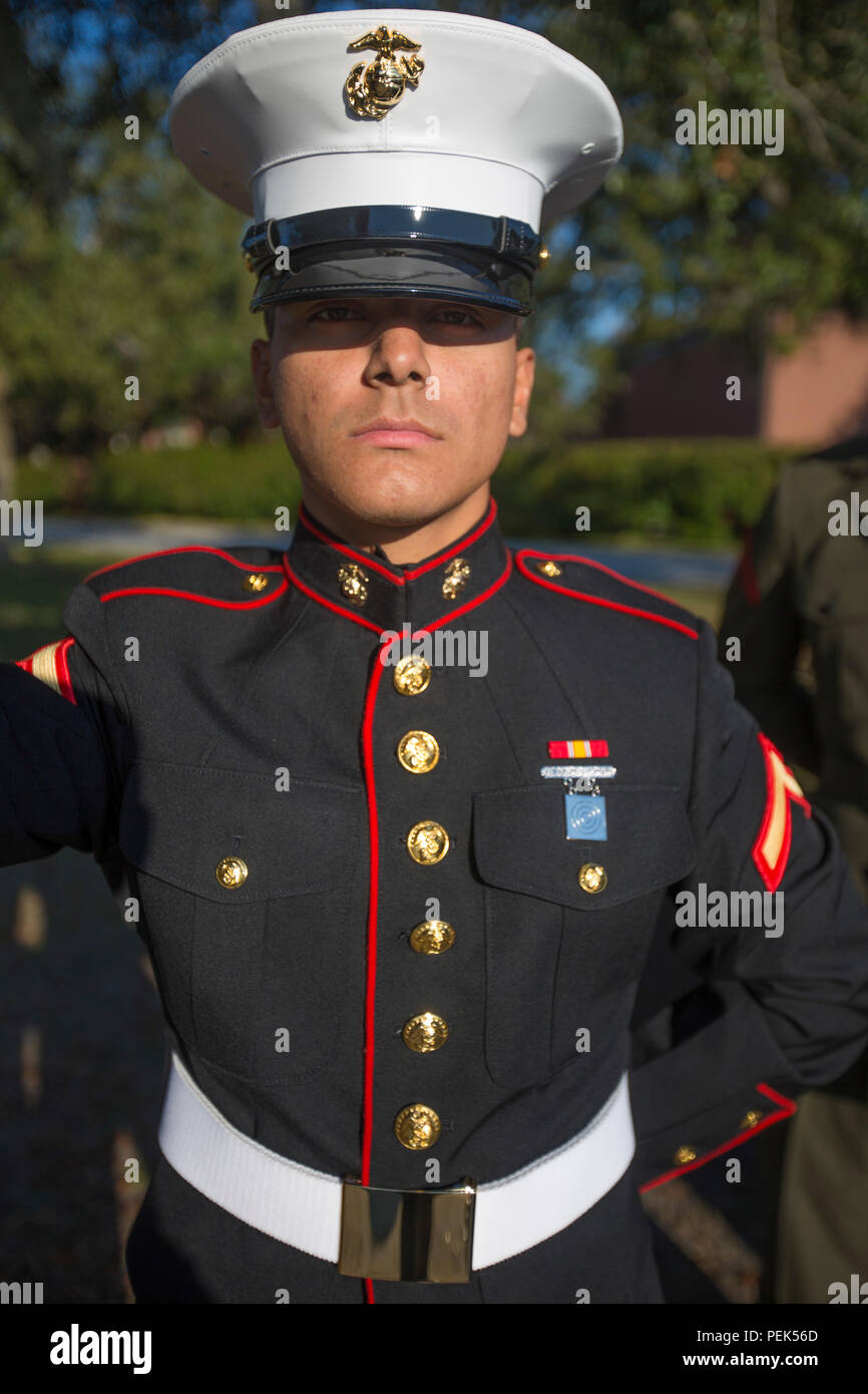 Pfc. Justin A. Gonzalez, honor graduate for Platoon 1102, Alpha Company, 1st Recruit Training Battalion, graduated boot camp Dec. 11, 2015. Gonzalez is from Queens, N.Y. (Photo by Lance Cpl. Aaron Bolser) Stock Photo