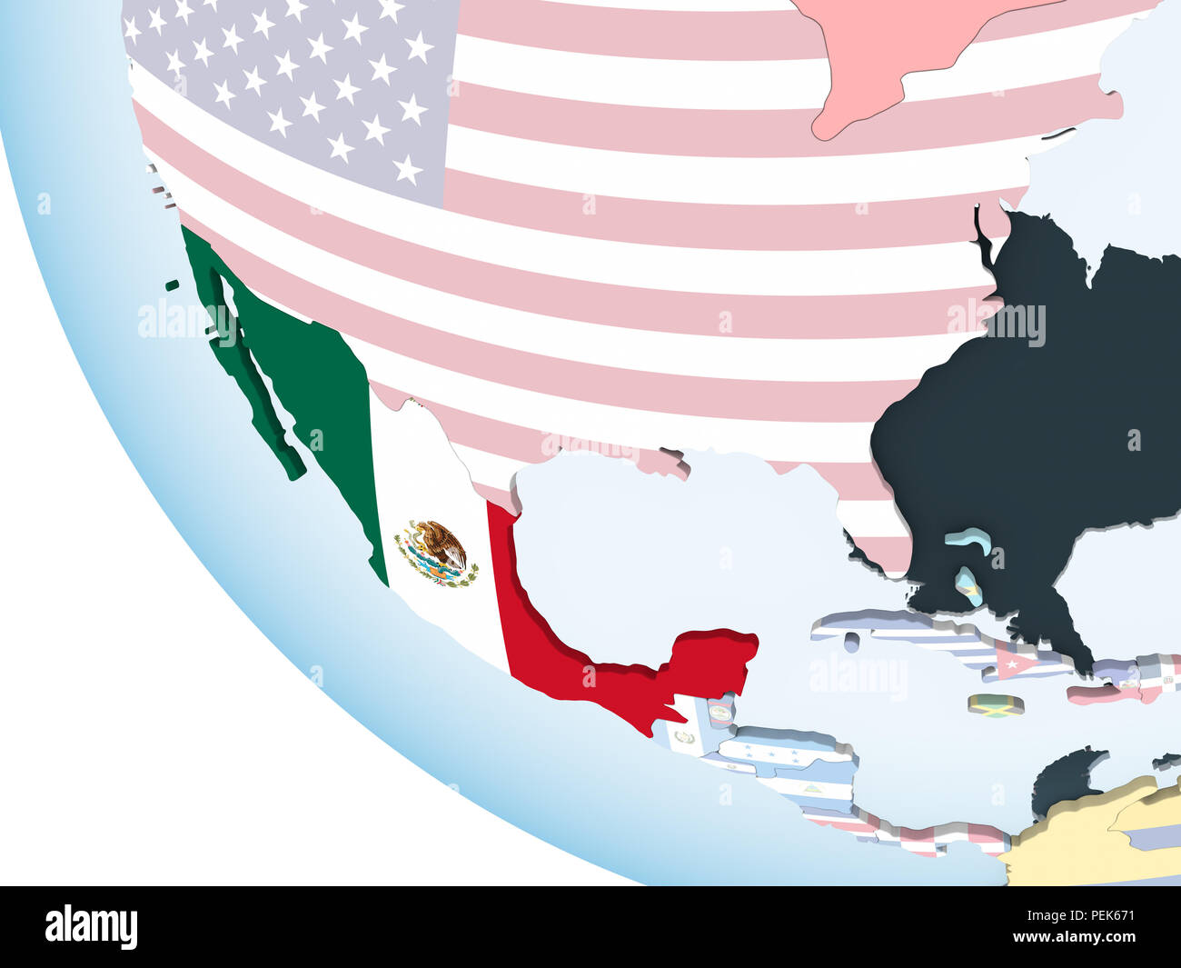 Mexico on bright political globe with embedded flag. 3D illustration ...