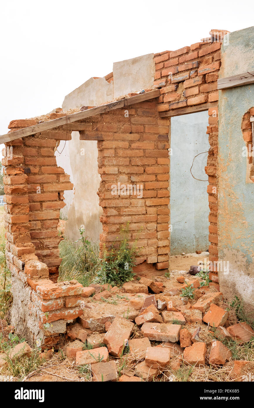 Collapsed brick home in Mexico Stock Photo
