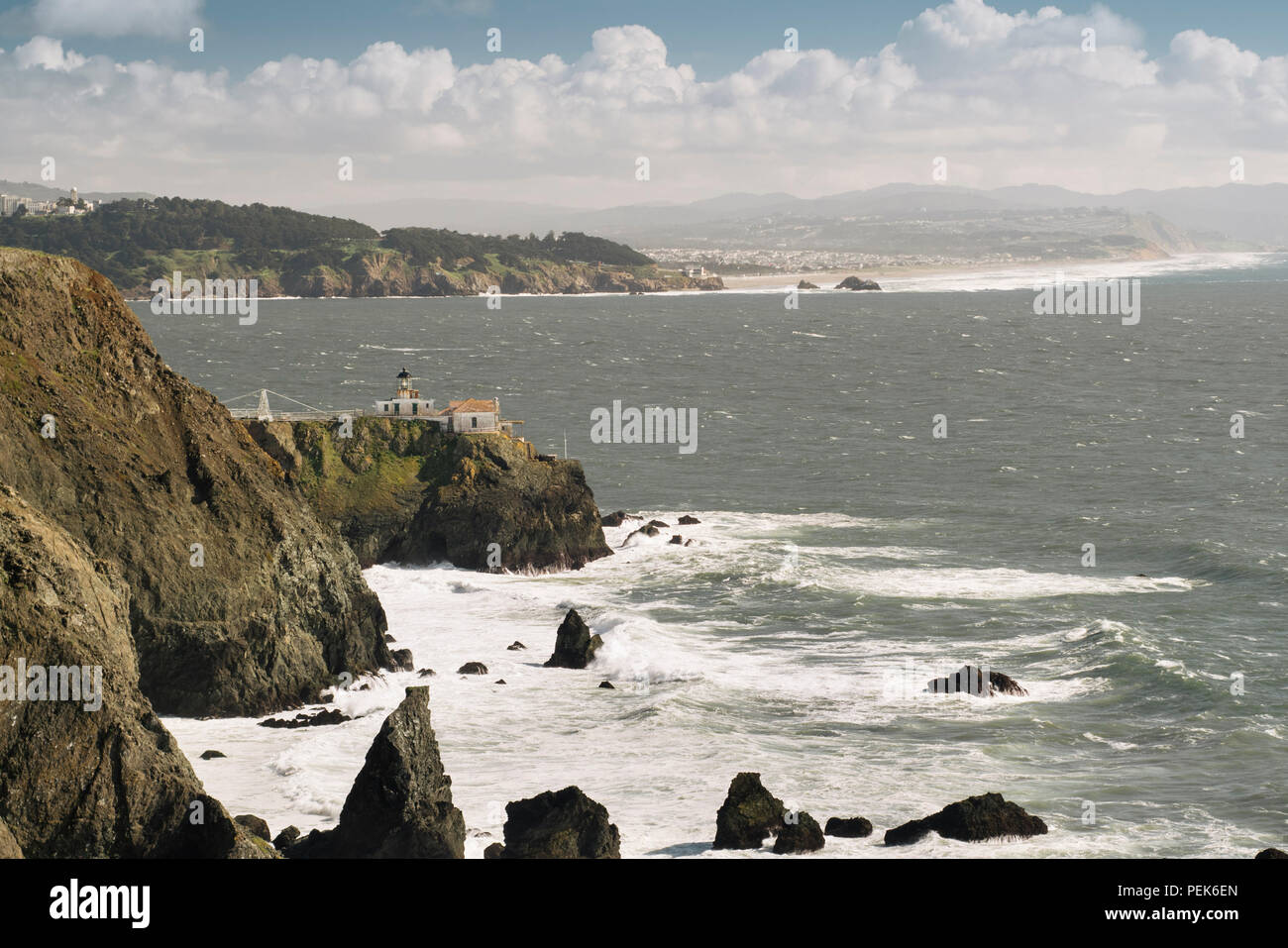 View of Point Bonita Light House and San Francisco Bay Stock Photo