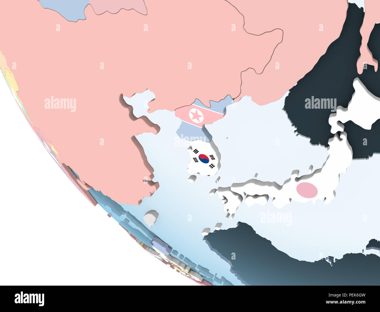South Korea on bright political globe with embedded flag. 3D ...