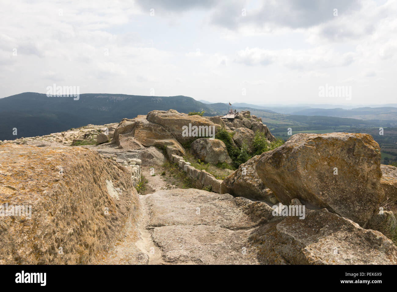Landscape at ancient excavation Perperikon with remnants of ancient Thracian and Greek culture in Bulgaria Stock Photo