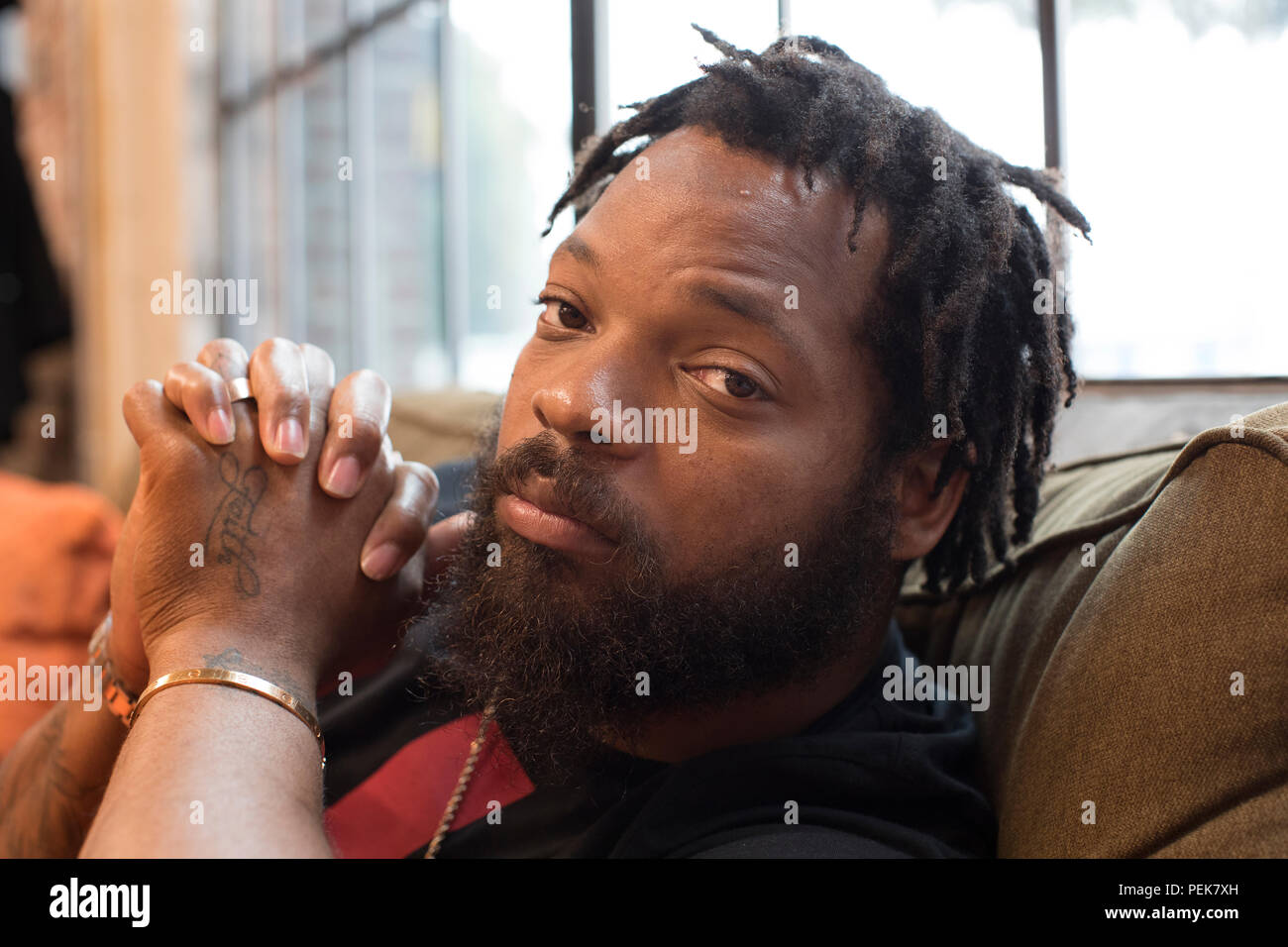 NFL player Michael Bennett poses for a portrait in Los Angeles Stock