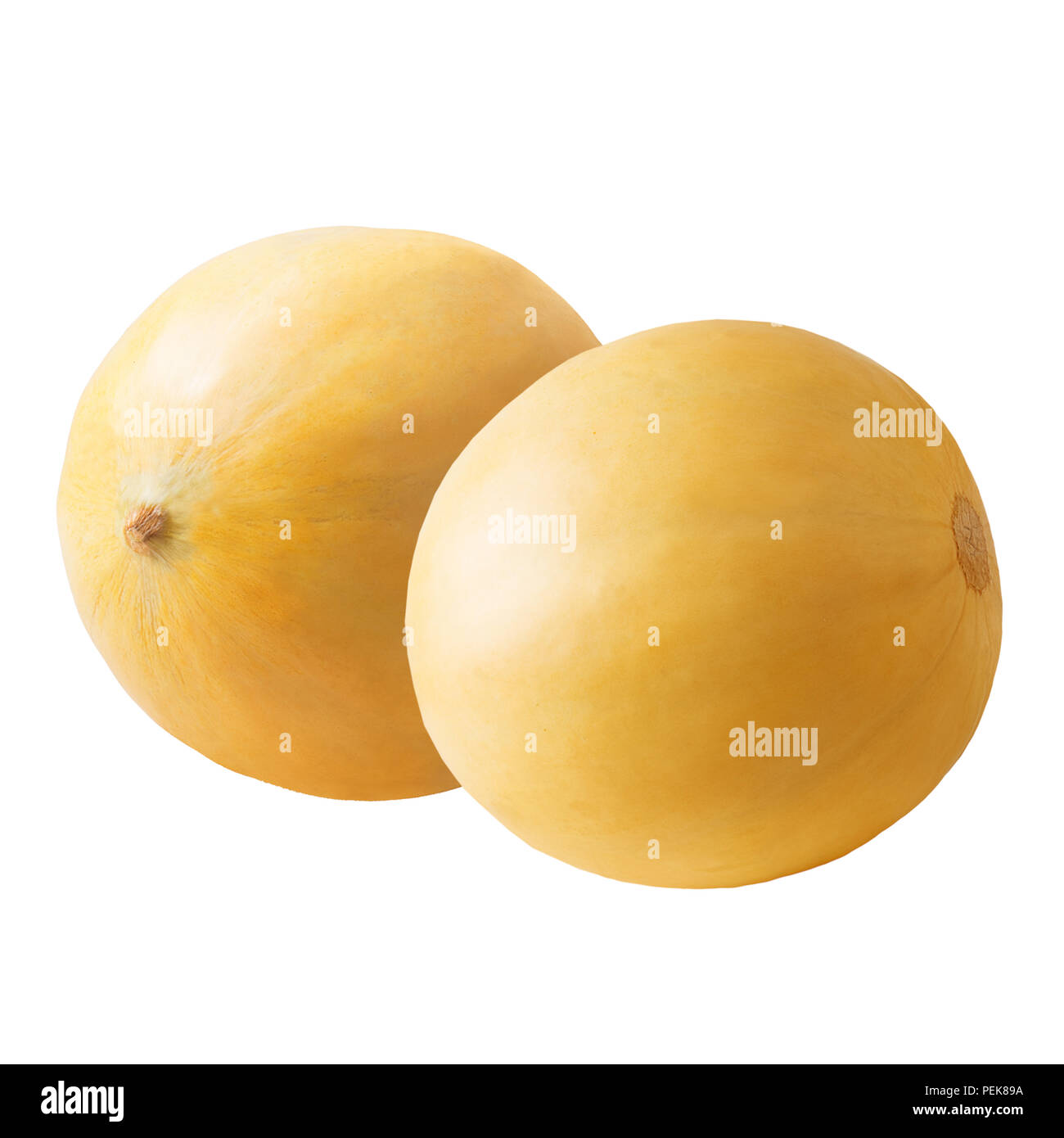 Isolated fruits. Two whole melon fruits isolated on white background