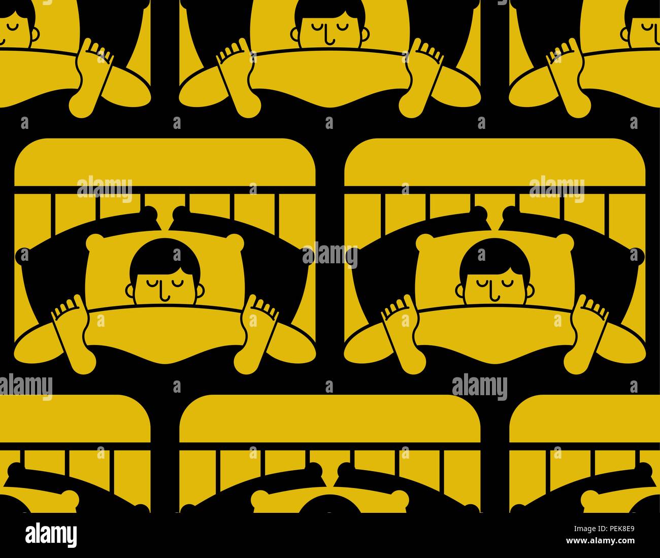 Guy in bed asleep pattern seamless. Man sleeping background. sleeper male ornament. Vector texture Stock Vector