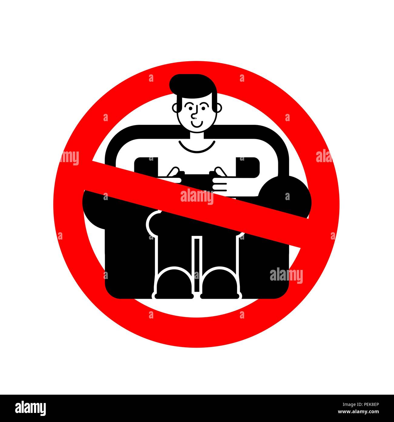 Stop gamer. Ban guy playing video game. No videogame. Forbidden Red