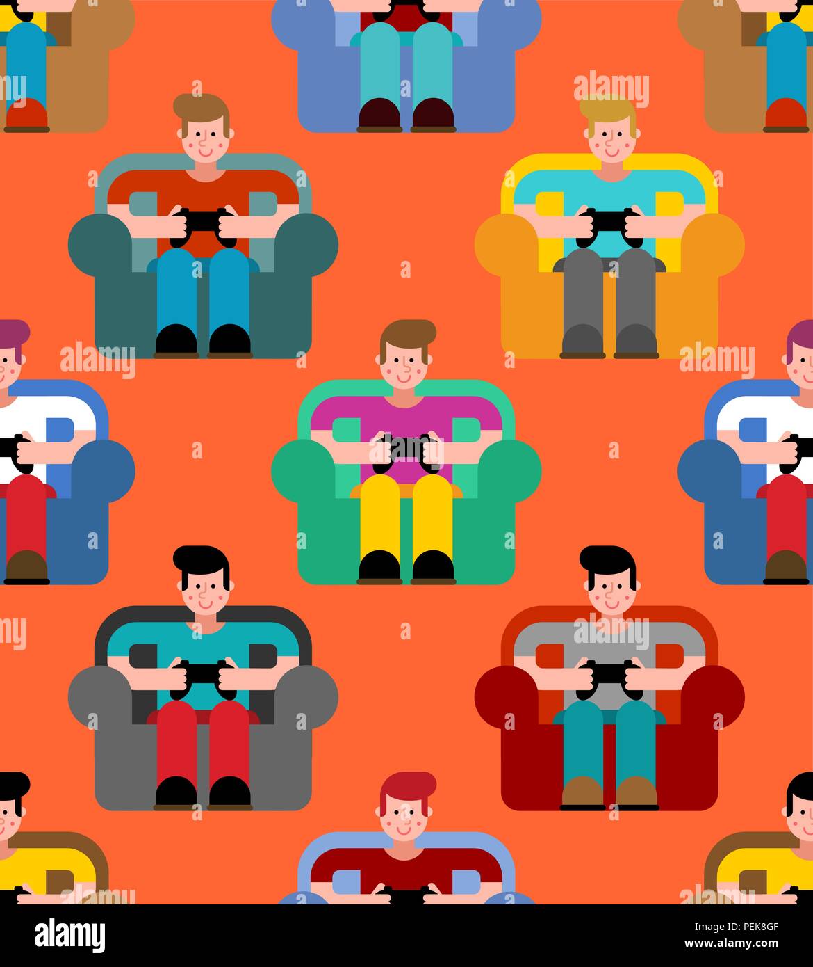Gamer pattern seamless. Guy on chair and videogame. Boy and joystick ...