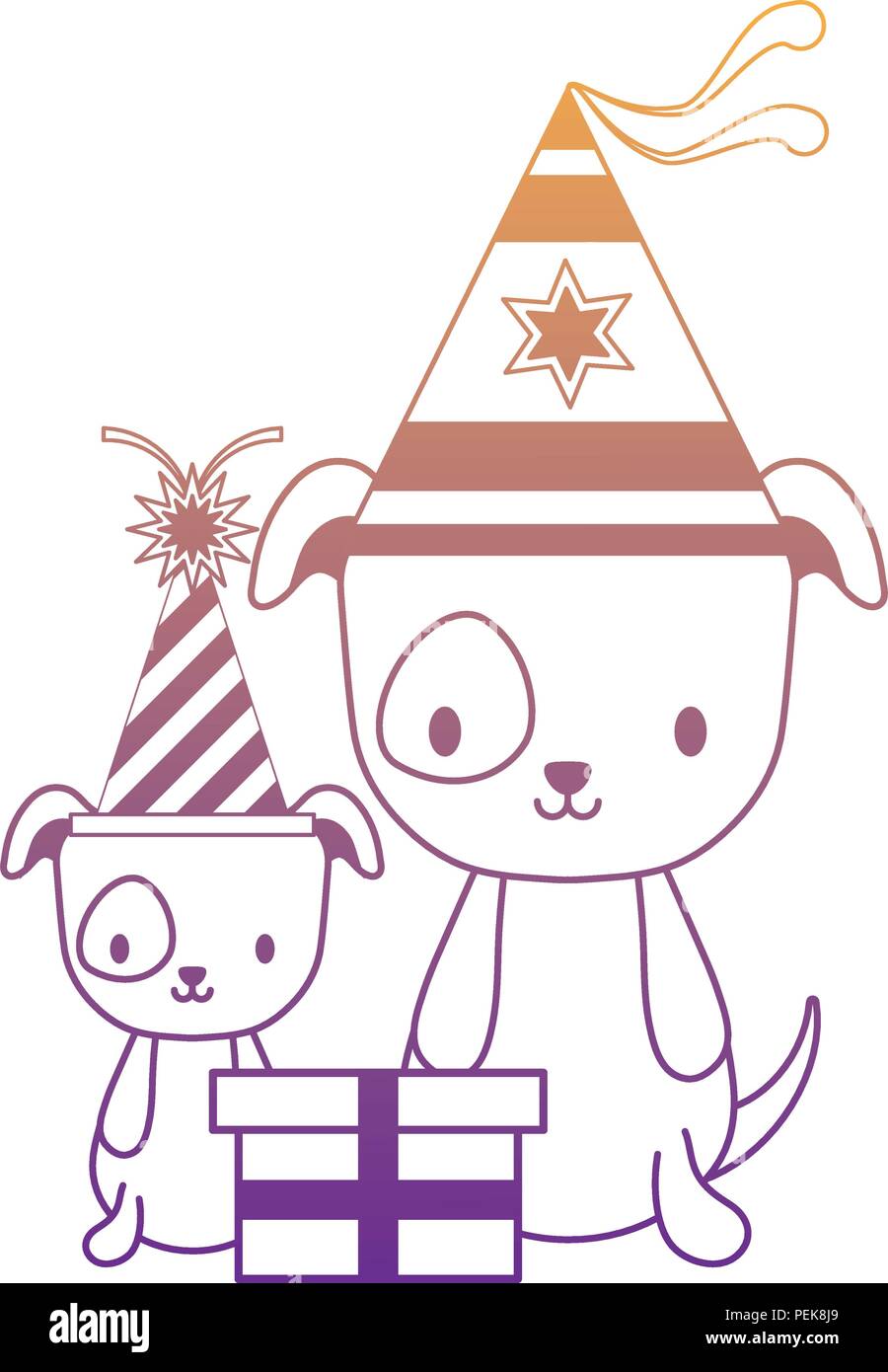 happy birthday design with cute dogs with party hats over white ...