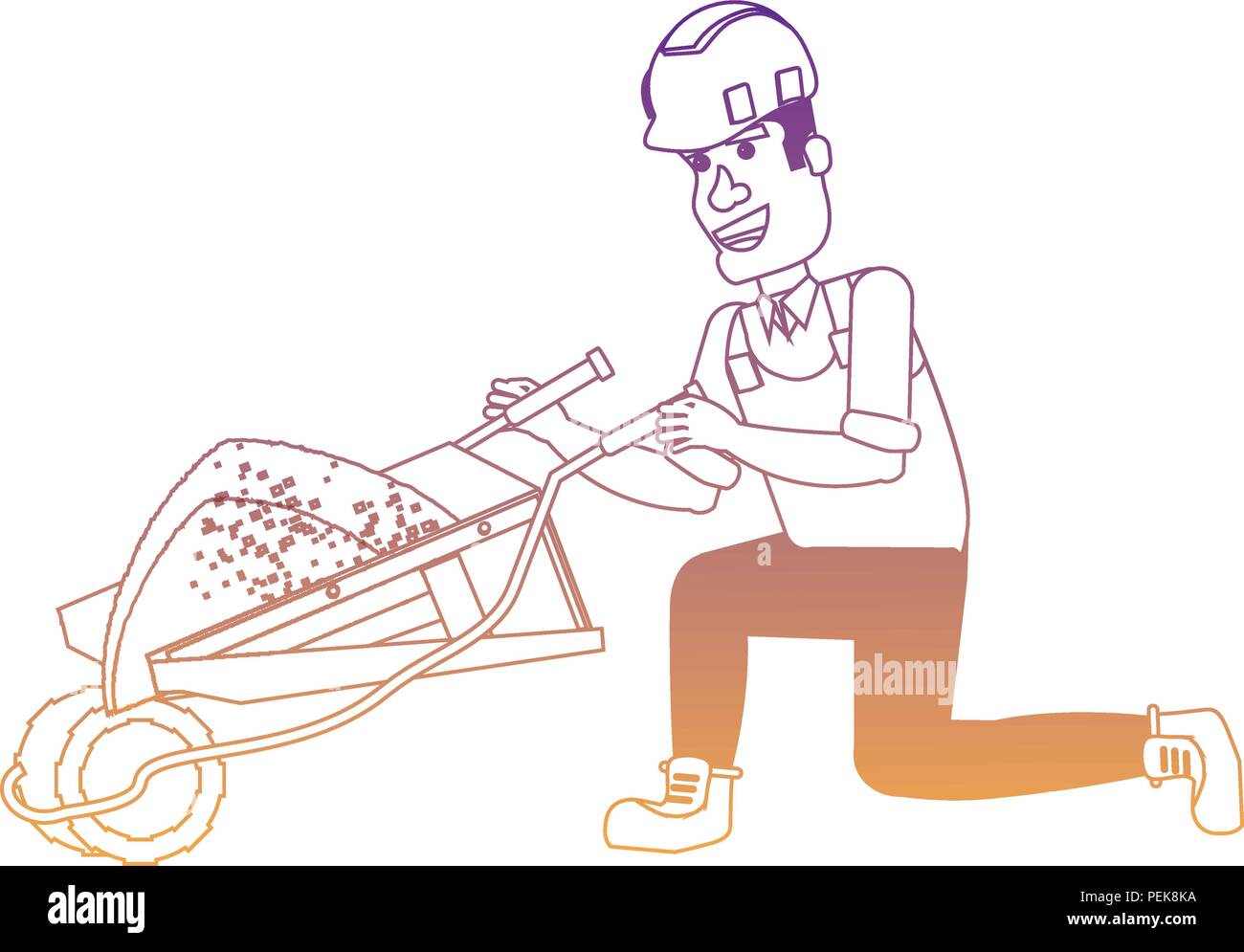 cartoon construction worker with wheelbarrow over white background ...