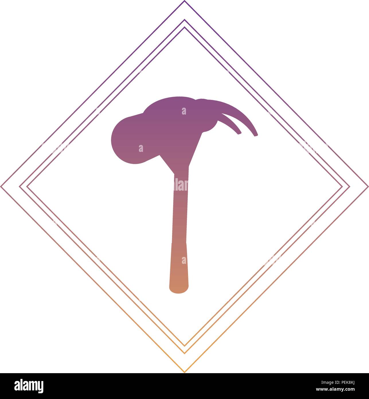 construction sign with hammer icon over white background, vector ...