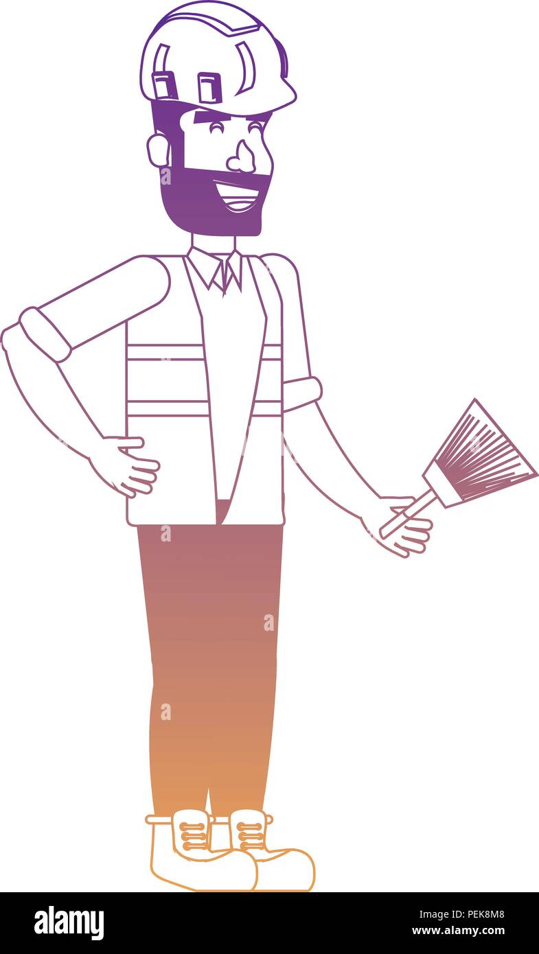 construction worker holding a paint brush over white background, vector ...