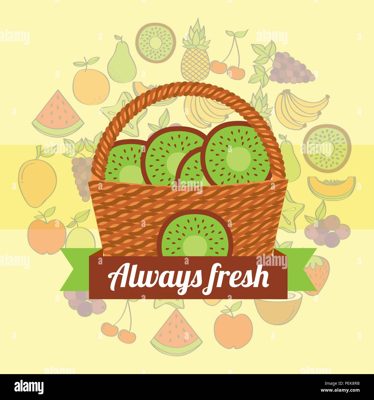 label wicker basket with always fresh kiwi Stock Vector Image & Art Alamy