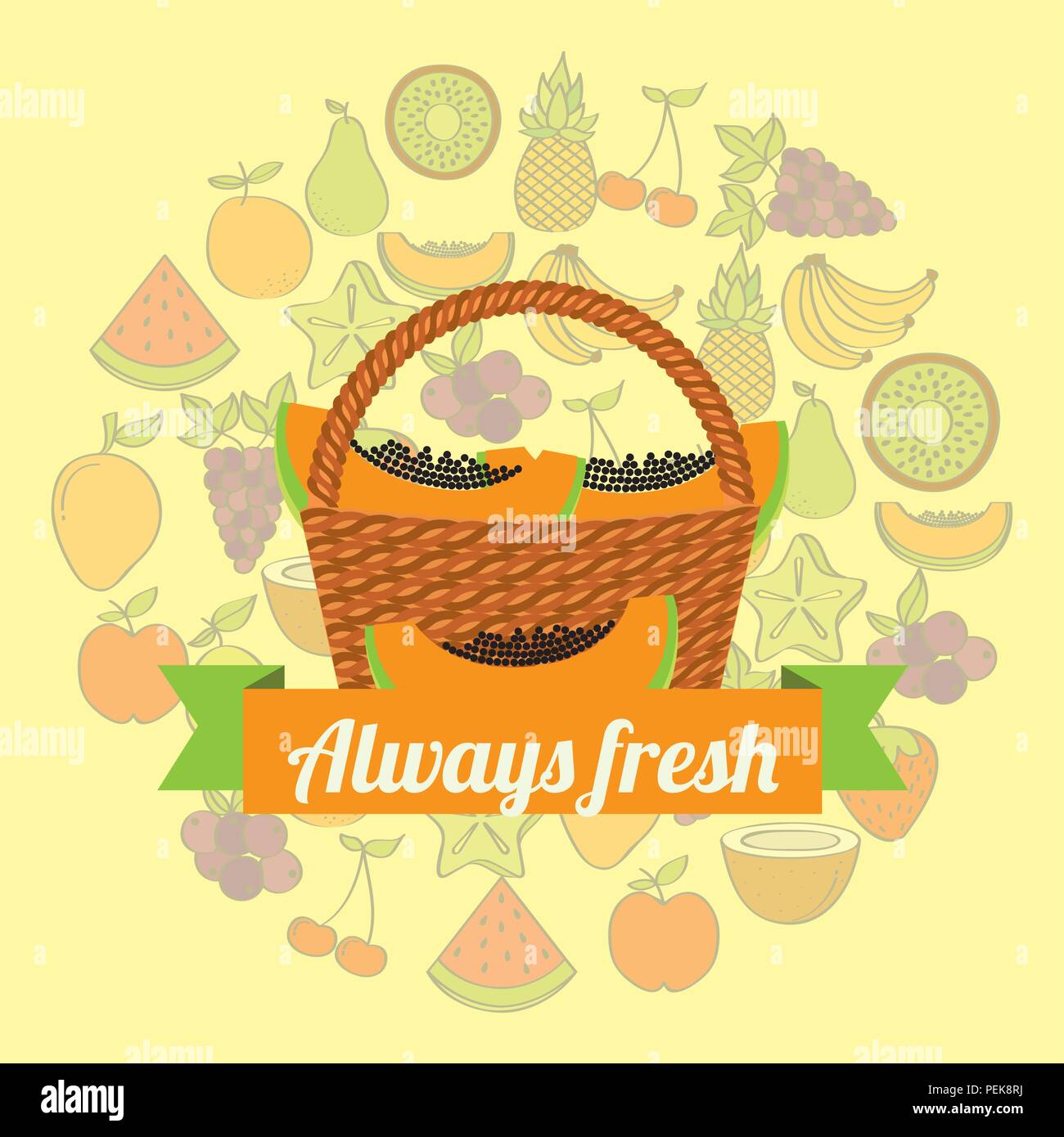 label wicker basket with always fresh papaya Stock Vector Image & Art