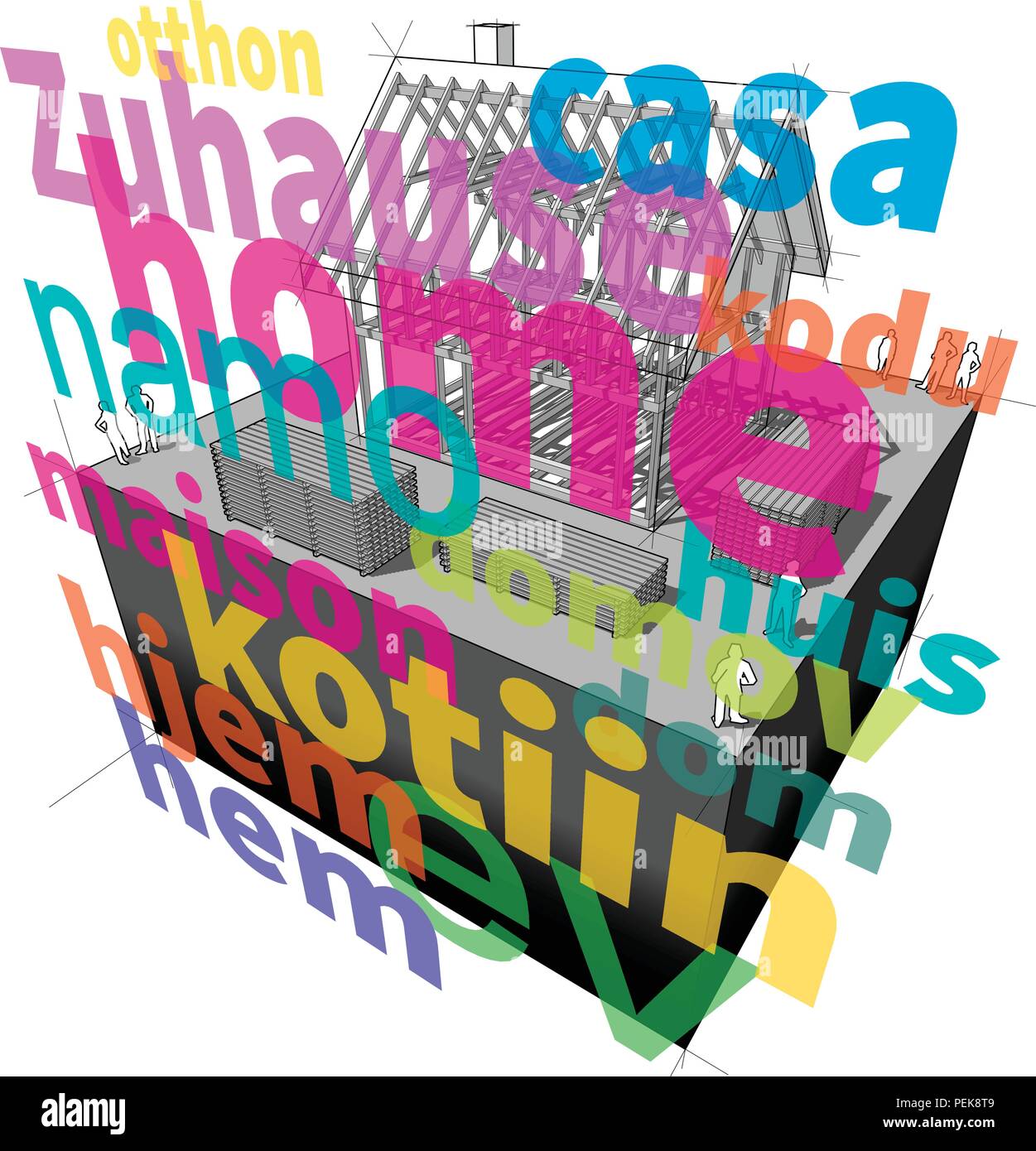 House framework with word home in many languages diagram Stock Vector