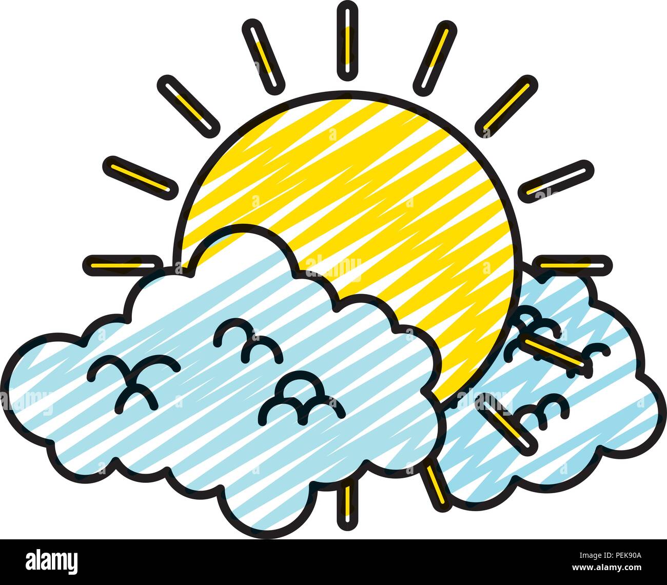 doodle bright sun weather and fluffy clouds Stock Vector Image & Art ...