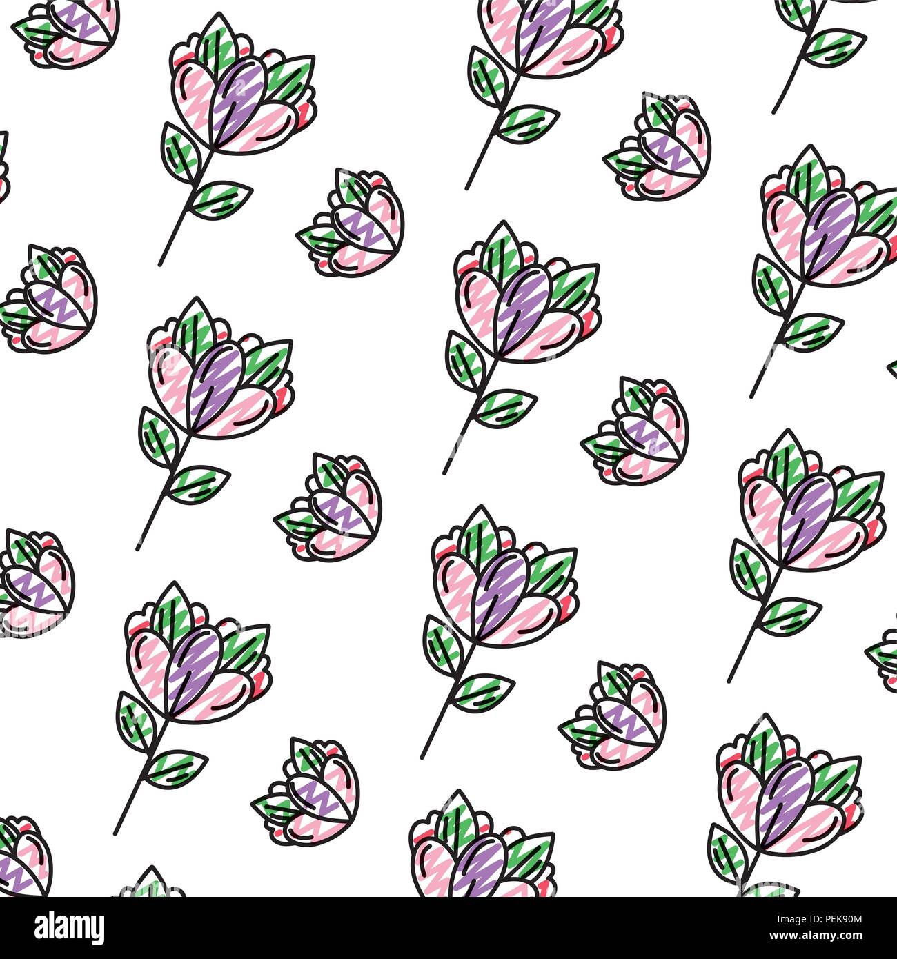 doodle exotic flower plant leaves background Stock Vector Image & Art ...