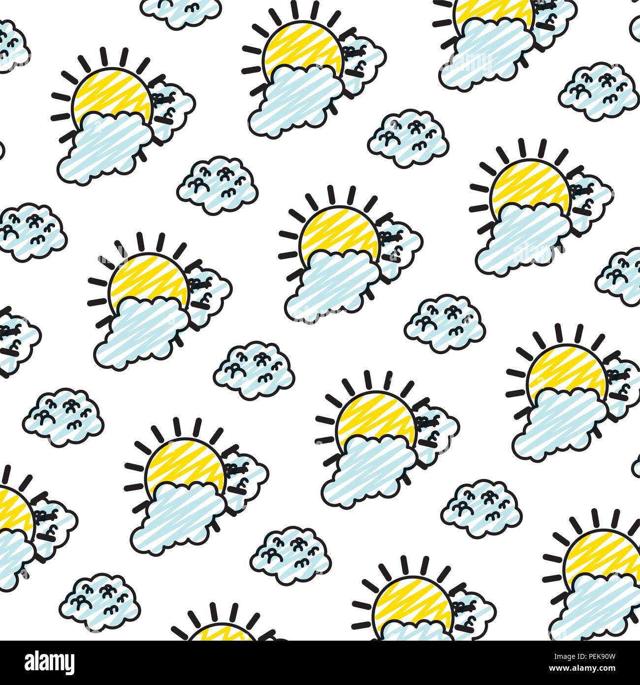doodle bright sun and fluffy clouds background Stock Vector Image & Art ...