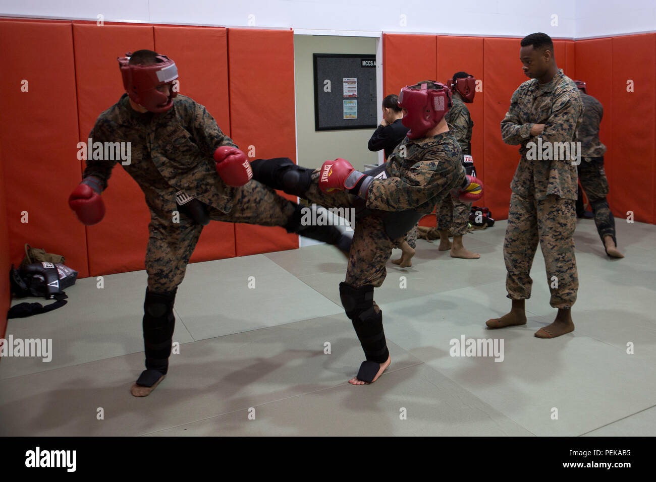 Marines spar during the Marine Corps Martial Arts Instructor course Dec