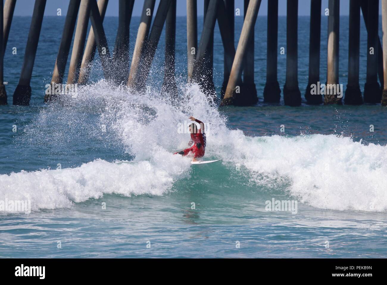 Jorgann Couzinet competing in the US Open of Surfing 2018 Stock Photo
