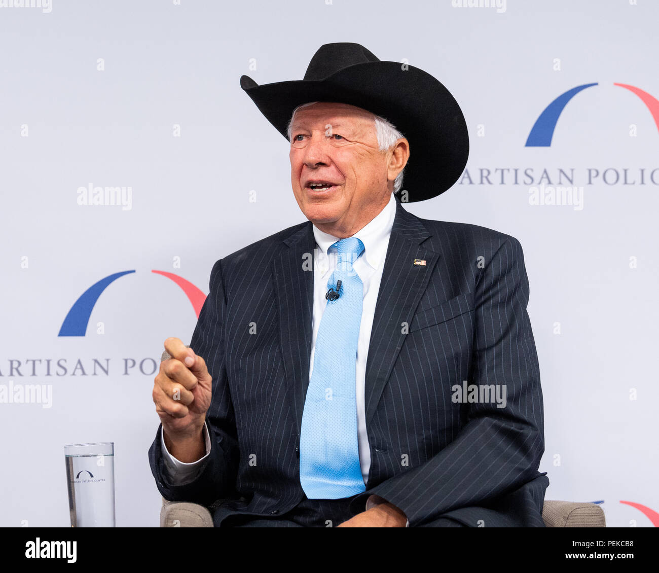 Foster Friess speaking at the Restoring Our Democracy program at the Bipartisan Policy Center in Washington, DC on April 17, 2018 Stock Photo