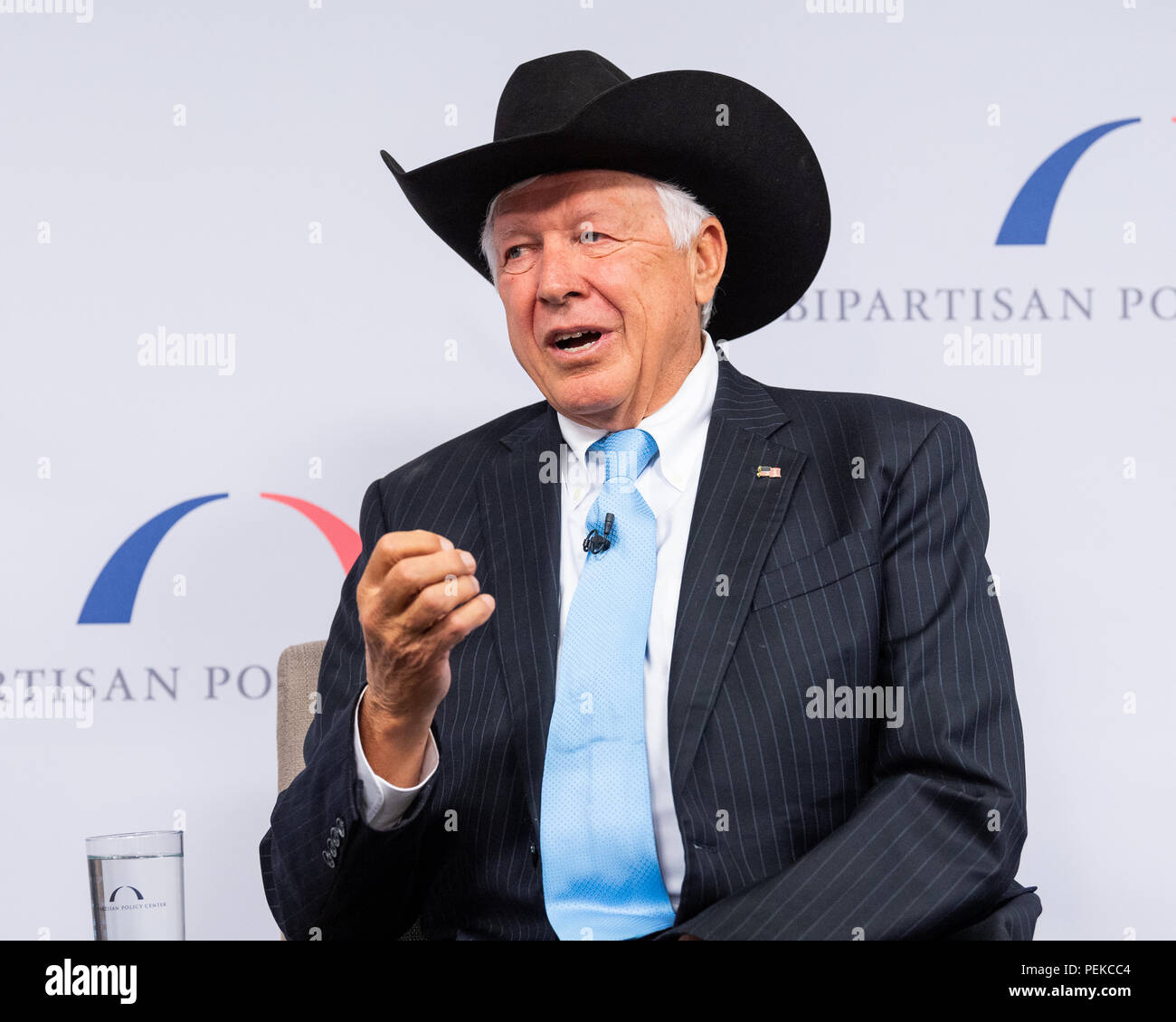 Foster Friess speaking at the Restoring Our Democracy program at the Bipartisan Policy Center in Washington, DC on April 17, 2018 Stock Photo