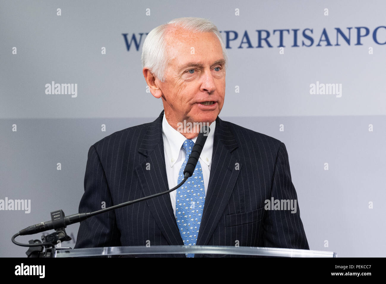 Former Kentucky Governor Steve Beshear speaking at the Restoring Our Democracy program at the Bipartisan Policy Center in Washington, DC on April 17,  Stock Photo
