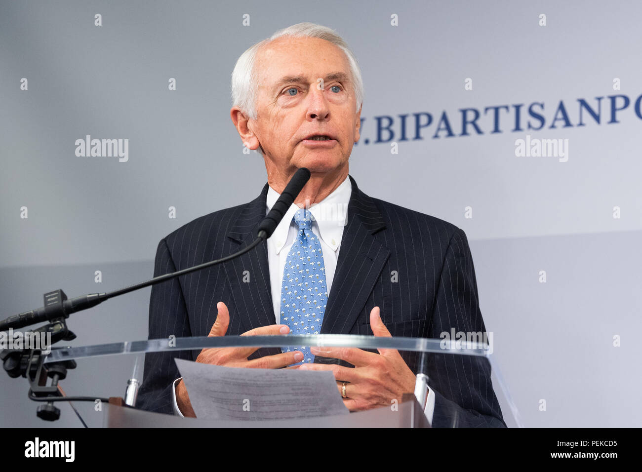 Former Kentucky Governor Steve Beshear speaking at the Restoring Our Democracy program at the Bipartisan Policy Center in Washington, DC on April 17,  Stock Photo