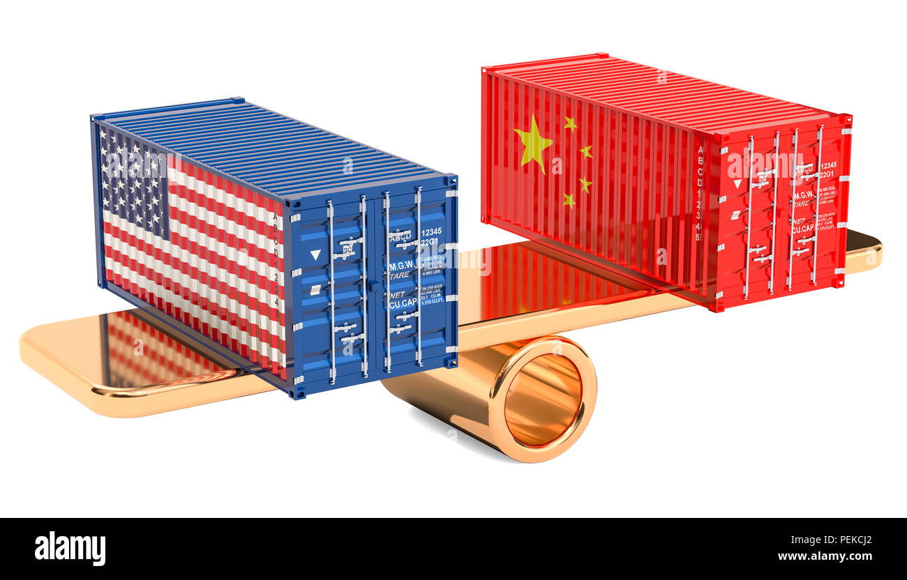 China or USA trade and tariffs balance concept, 3D rendering isolated on white background Stock Photo