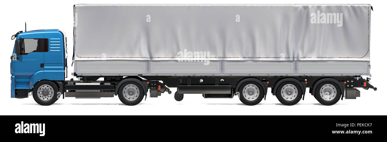Lorry trailer with curtainside from tarp. 3D rendering isolated on white background Stock Photo