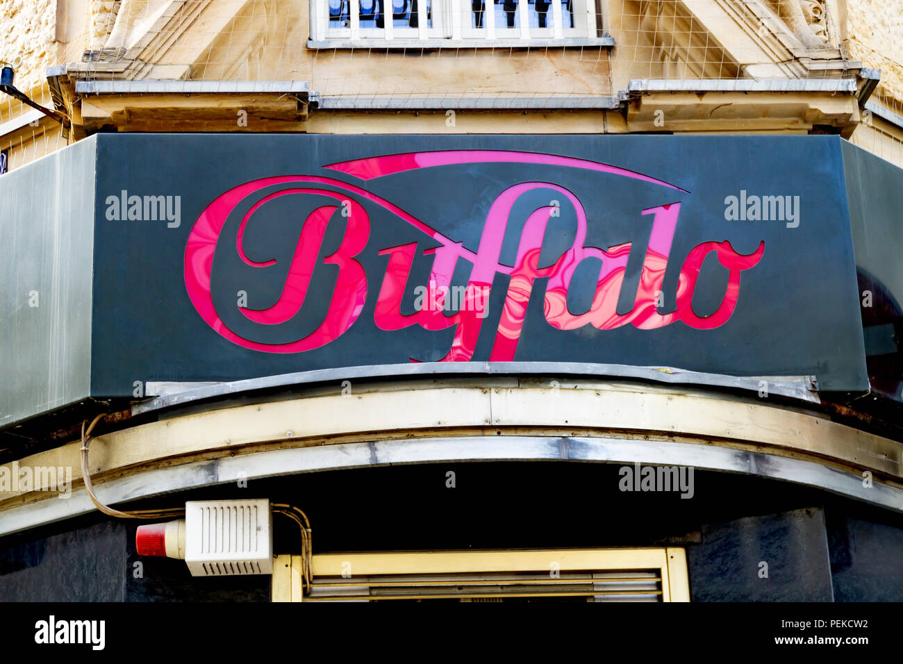 Wiesbaden, Germany - June 03 2018: BUFFALO logo on a facade. BUFFALO is a  brand of clothing and accessories and footwear Stock Photo - Alamy