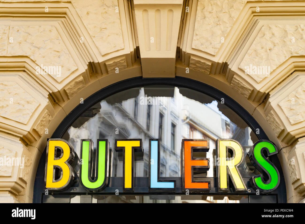 Wiesbaden, Germany June 03 2018 BUTLERS logo on a facade. Butlers