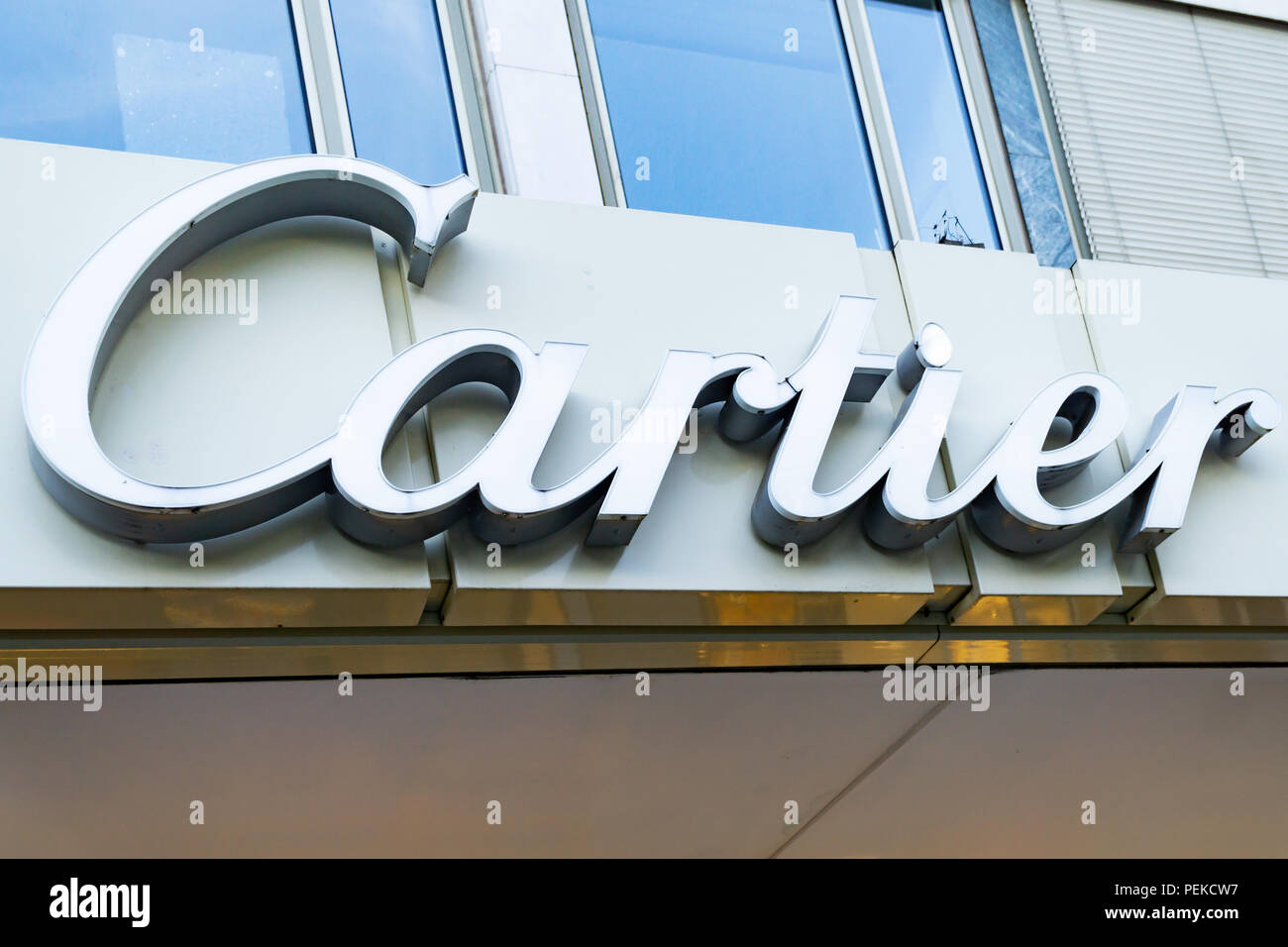 CARTIER logo on a facade. Cartier 