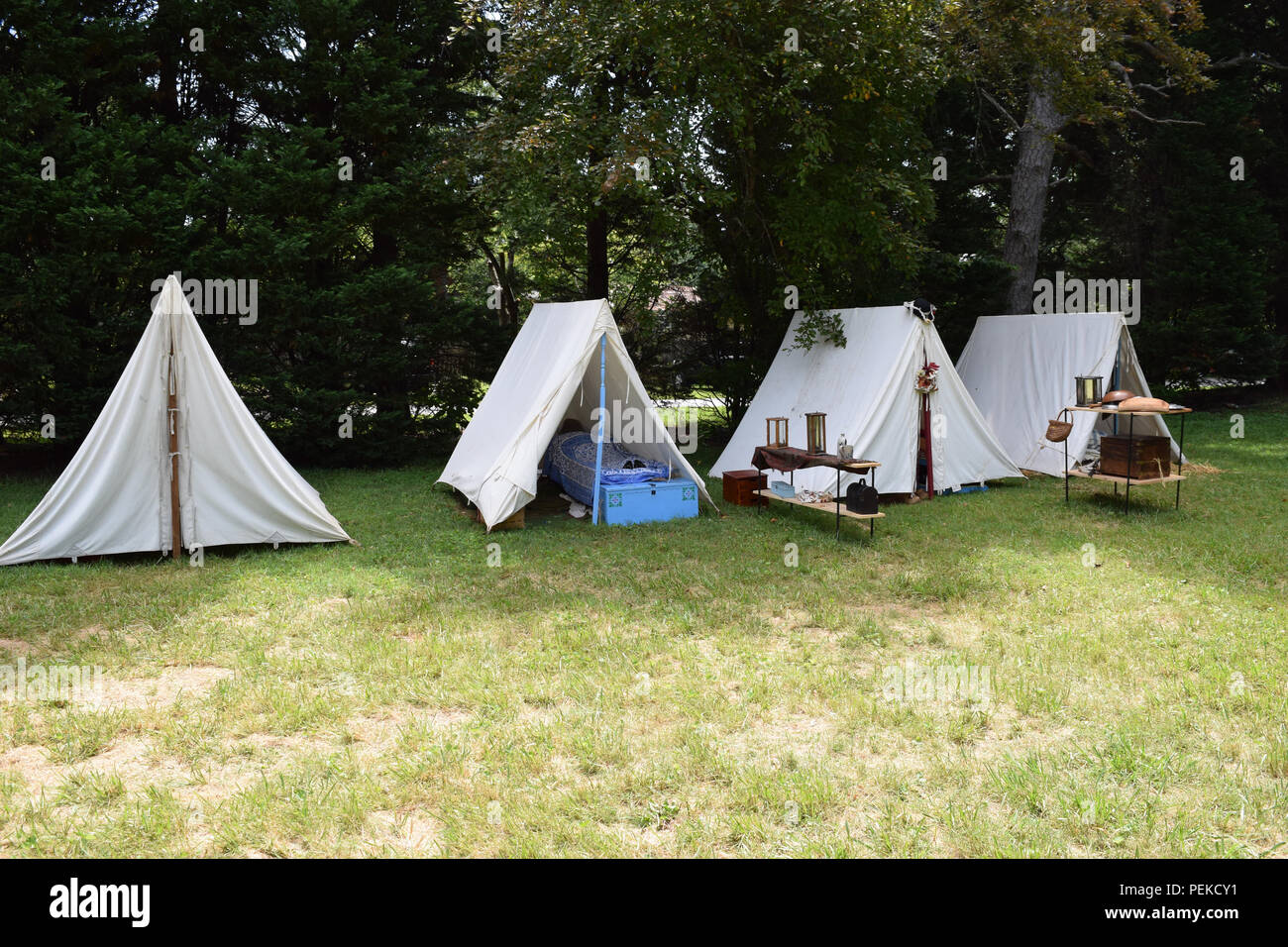 The camp in a reenactment of the battle of Guilford Courthouse. Stock Photo